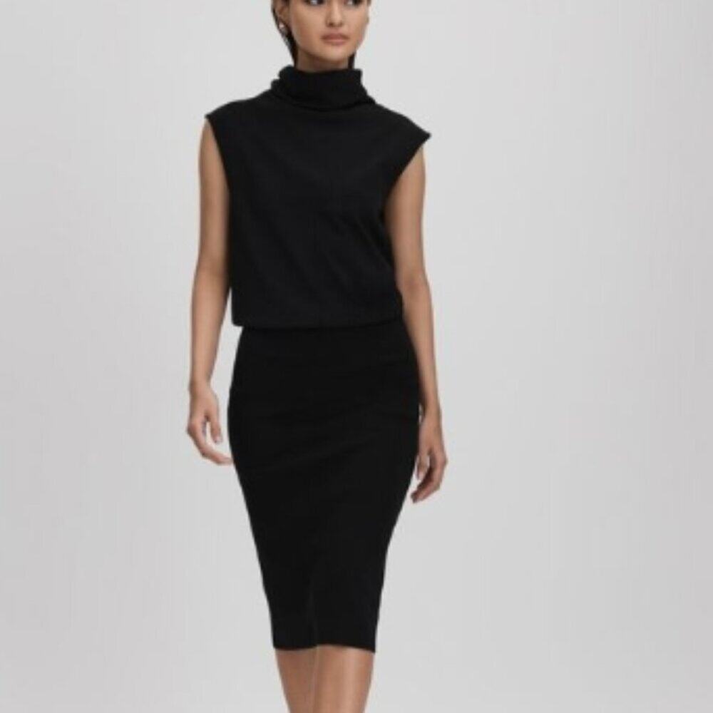 REISS Cici Roll Neck Draped Midi Dress in Black - Size XS - NWT - Picture 7 of 9